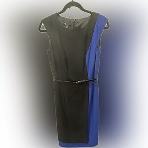 AB Studio Elegant Black and Blue Midi Dress